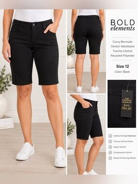 BOLD elements Black Curvy Bermuda Shorts
